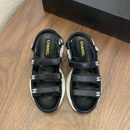 SANDAL 25S LOGO IN BLACK LAMBSKIN