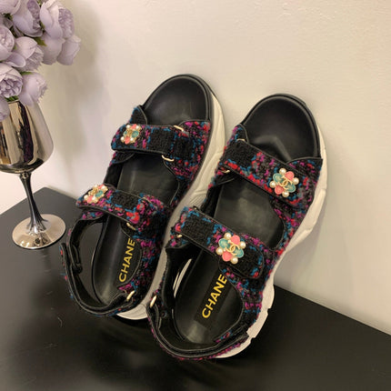 SANDAL 25S IN COLOR FULL TWEED WITH LAMBSKIN