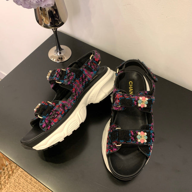 SANDAL 25S IN COLOR FULL TWEED WITH LAMBSKIN