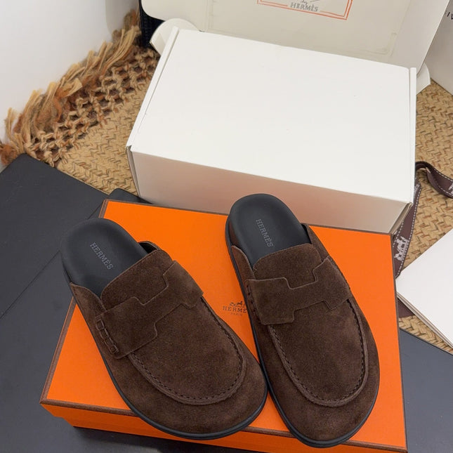 HM 25S MULE IN DARK BROWN SUEDE