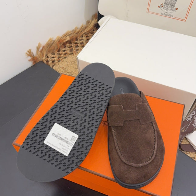 HM 25S MULE IN DARK BROWN SUEDE