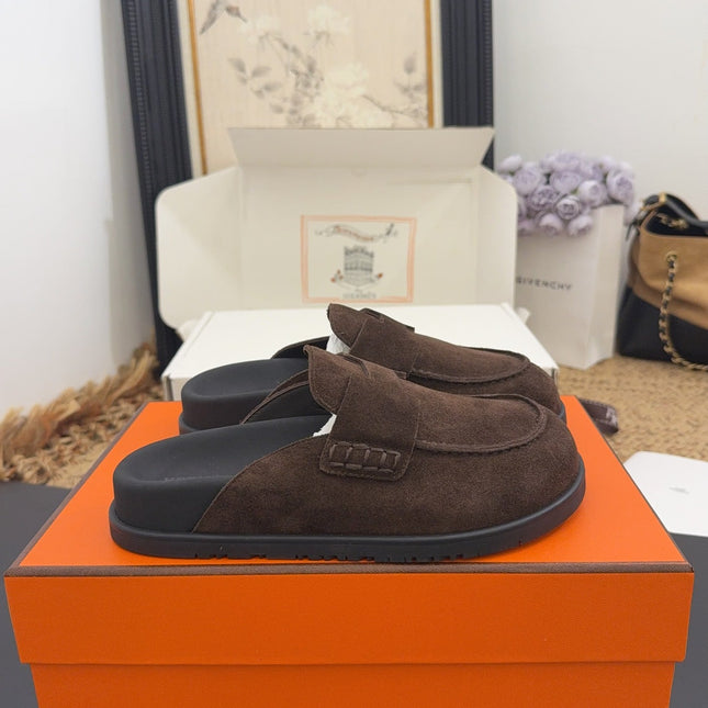 HM 25S MULE IN DARK BROWN SUEDE