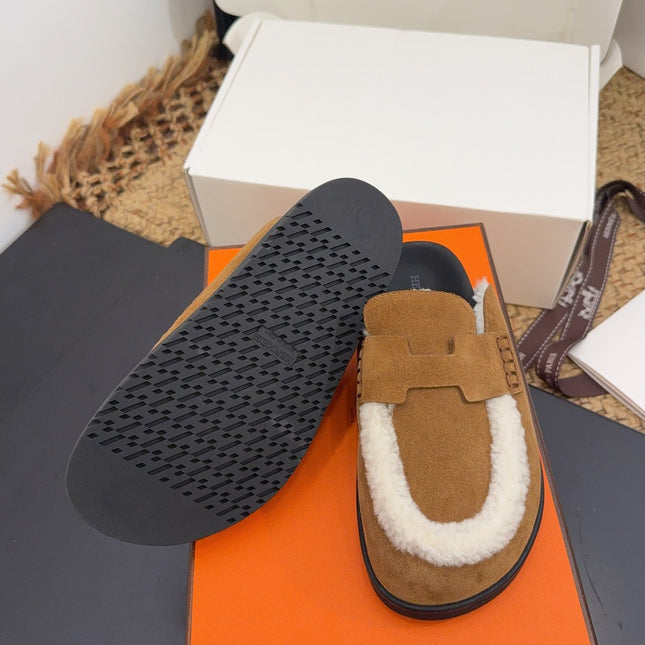 HM 25S MULE IN SOFT BROWN SUEDE MIX WHITE SHEARLING