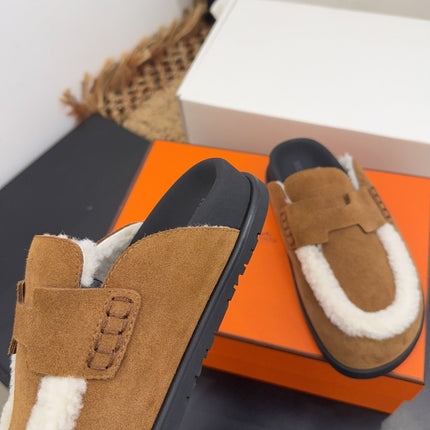 HM 25S MULE IN SOFT BROWN SUEDE MIX WHITE SHEARLING