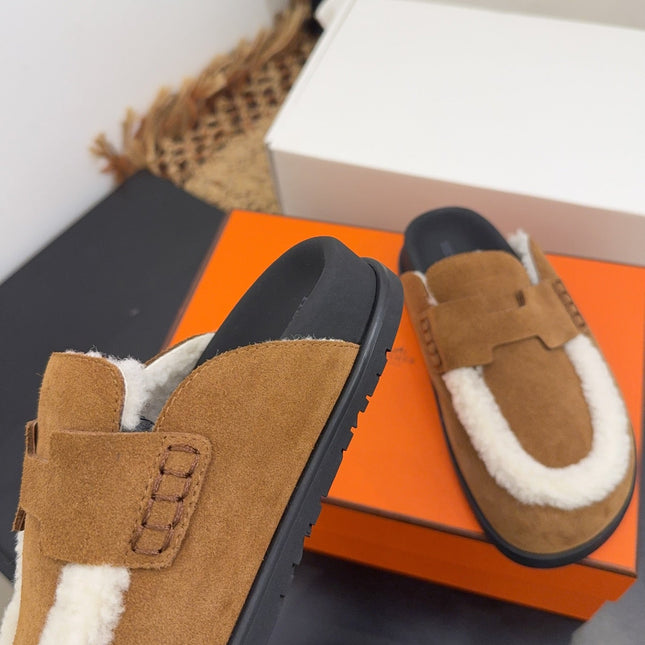 HM 25S MULE IN SOFT BROWN SUEDE MIX WHITE SHEARLING