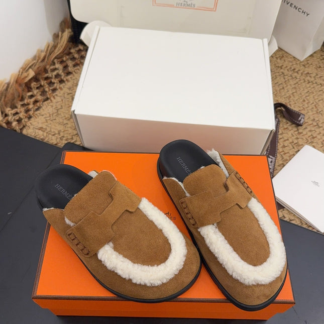 HM 25S MULE IN SOFT BROWN SUEDE MIX WHITE SHEARLING