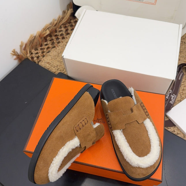HM 25S MULE IN SOFT BROWN SUEDE MIX WHITE SHEARLING