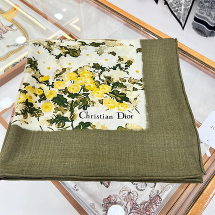 DIOR REVERSIBLE SCARF 140 CM IN CREAM WHITE MIX GREEN WOOL-SILK FABRIC 735876