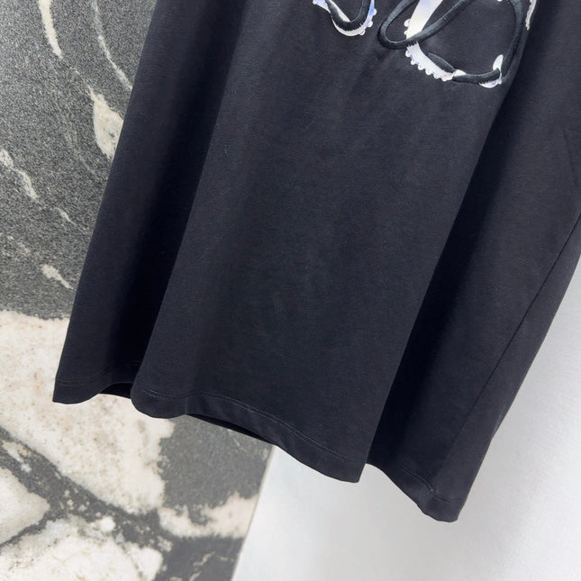 Loewe Octopus Print Embroidered Short-sleeved T-shirt Black Cotton