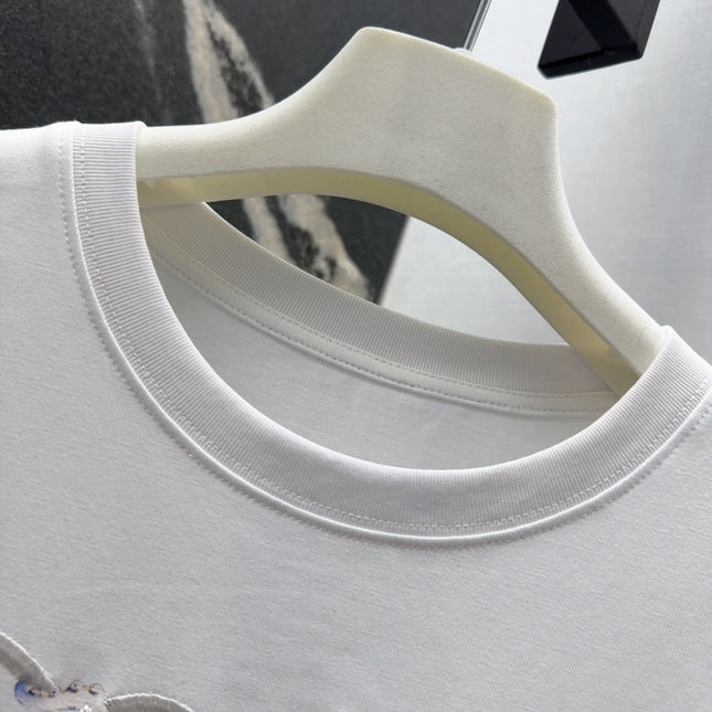 Loewe Octopus Print Embroidered Short-sleeved T-shirt White Cotton