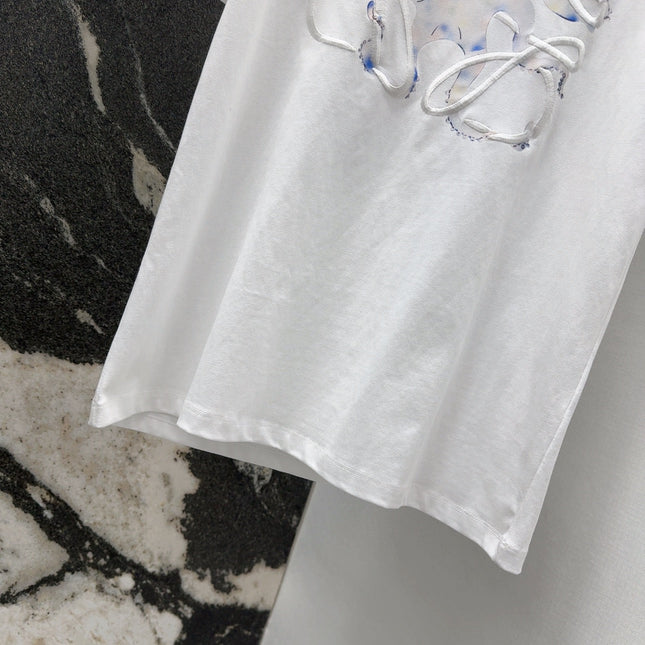 Loewe Octopus Print Embroidered Short-sleeved T-shirt White Cotton