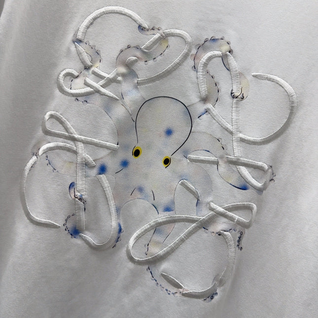 Loewe Octopus Print Embroidered Short-sleeved T-shirt White Cotton