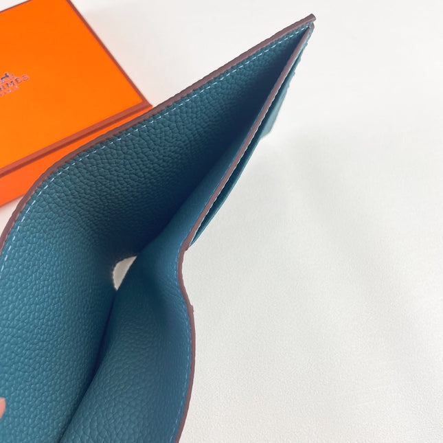 HM SILK’IN MEN’S SHORT WALLET 11.5 CERULEAN GRAINED CALFSKIN