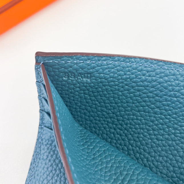 HM SILK’IN MEN’S SHORT WALLET 11.5 CERULEAN GRAINED CALFSKIN