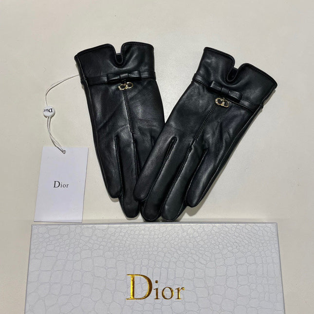 GLOVES ATTACHED BOW IN BLACK LAMBSKIN 992746