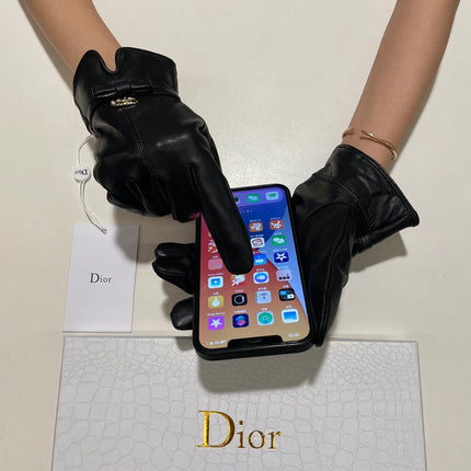 GLOVES ATTACHED BOW IN BLACK LAMBSKIN 992746