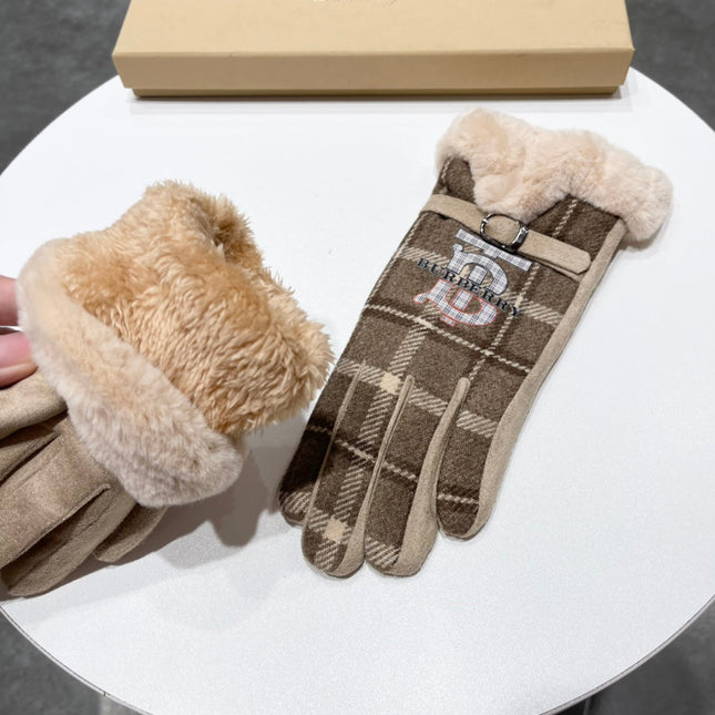 GLOVES IN MEDIUM BROWN WOOL AND RABBIT FUR 129714
