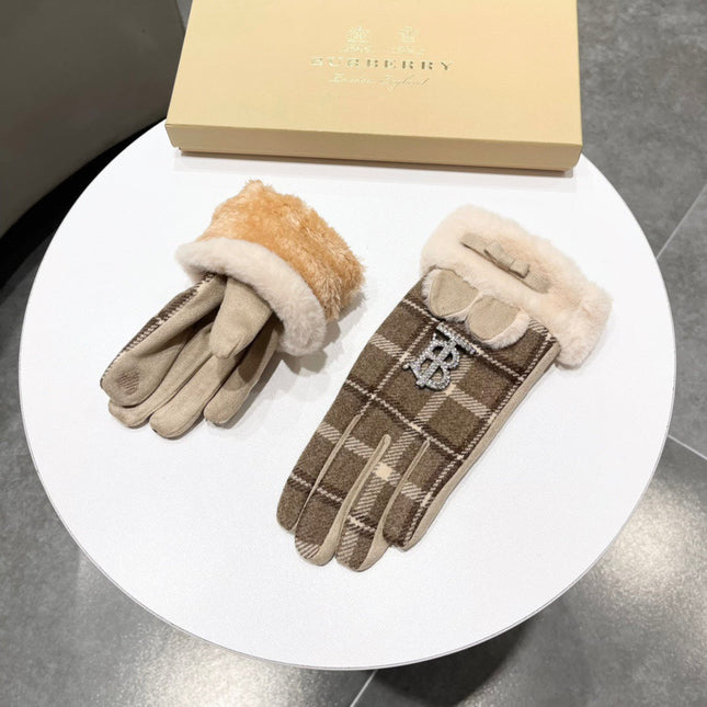 GLOVES IN MEDIUM BROWN WOOL AND RABBIT FUR 158884