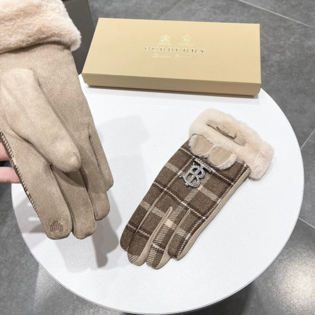 GLOVES IN MEDIUM BROWN WOOL AND RABBIT FUR 158884