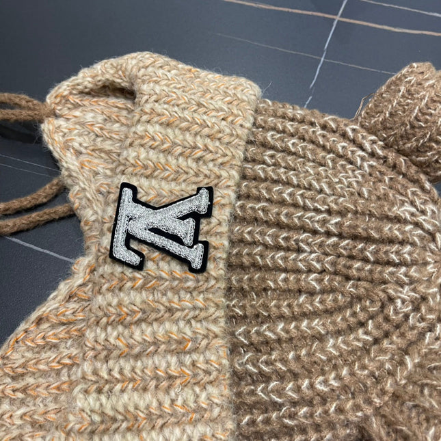 KNITTED BEANIE HAT WITH CUTE EARS IN PEANUT BROWN WOOL 403485