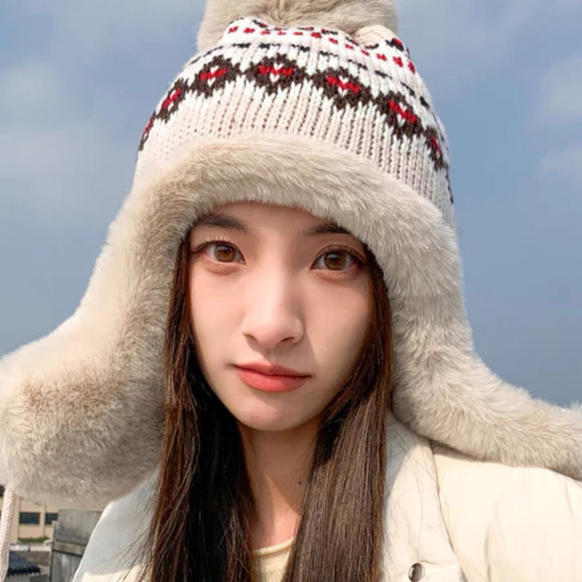 PLUSH EARMUFFS HAT IN COLORFUL WOOL AND RABBIT FUR 408170