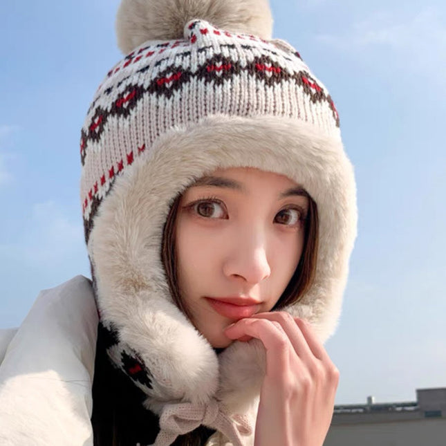 PLUSH EARMUFFS HAT IN COLORFUL WOOL AND RABBIT FUR 408170