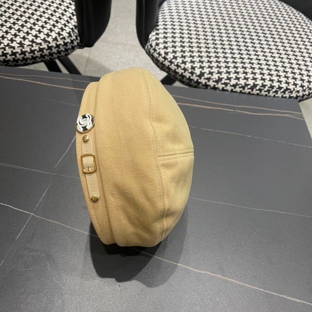 BERET HAT IN OAT YELLOW FABRIC 419384