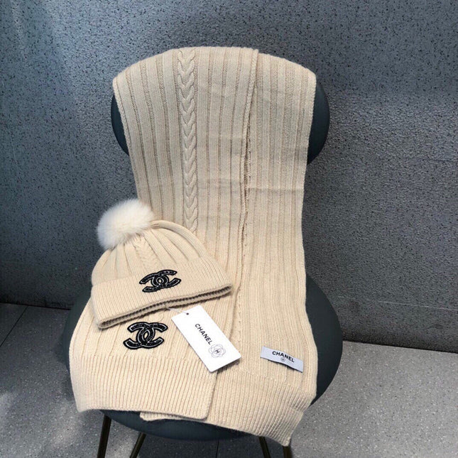 SET SCARF AND HAT IN BISQUE BEIGE WOOL 420821