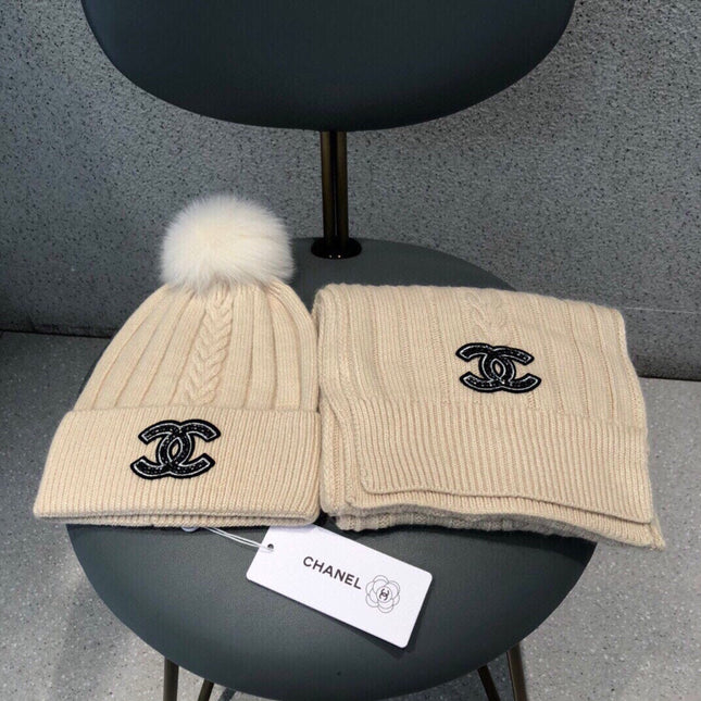 SET SCARF AND HAT IN BISQUE BEIGE WOOL 420821