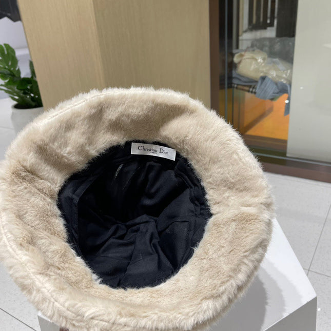 BUCKET HAT WITH CUTE BEAR EARS IN BEIGE MINK FUR 422025