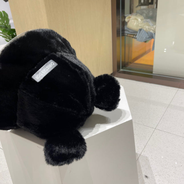 BUCKET HAT WITH CUTE BEAR EARS IN BLACK MINK FUR 422026