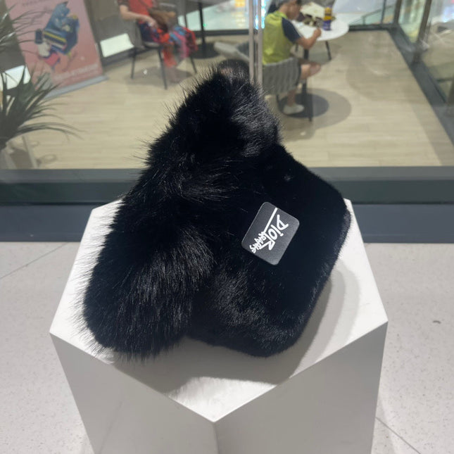 PLUSH FISHERMAN HAT IN BLACK RABBIT FUR 426096