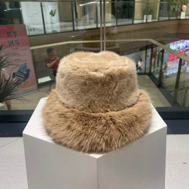 PLUSH FISHERMAN HAT IN CAMEL BEIGE RABBIT FUR 426097