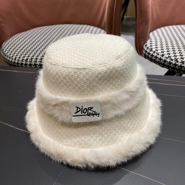 KNITTED BUCKET HAT IN WHITE FABRIC AND RABBIT FUR 431198