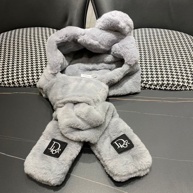 PLUSH WARM HAT IN GRAY RABBIT FUR WITH FOX EARS 439586