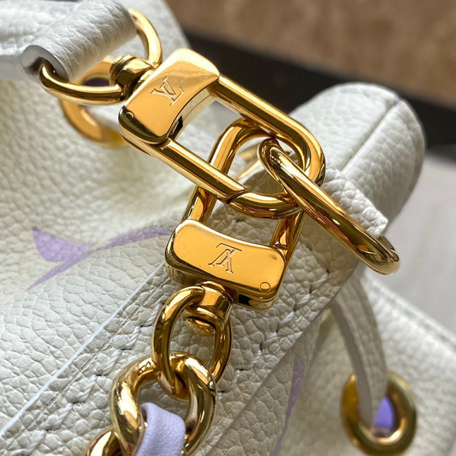 NANO NOÉ 16 IN WHITE PURPLE MONOGRAM EMBOSSED CALFSKIN