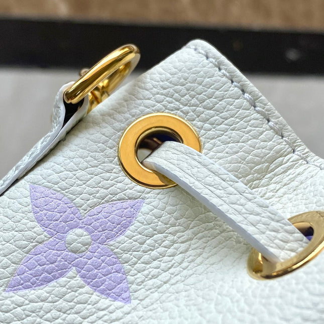 NANO NOÉ 16 IN WHITE PURPLE MONOGRAM EMBOSSED CALFSKIN