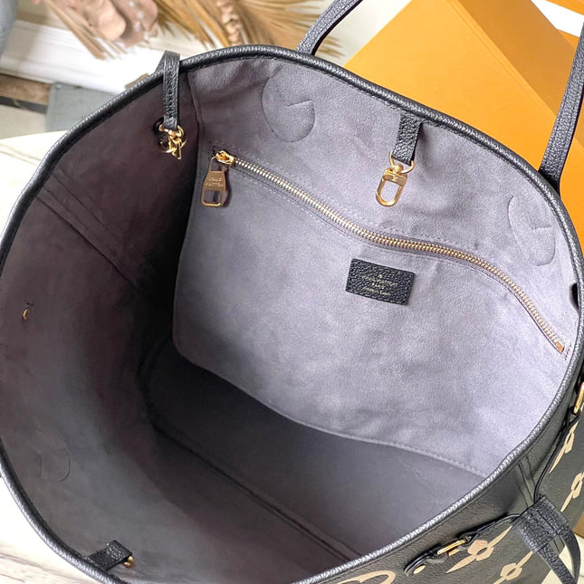 NEVERFULL MM 31 IN BLACK CREAM MONOGRAM EMPREINTE LEATHER