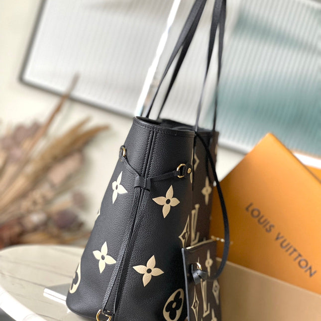 NEVERFULL MM 31 IN BLACK CREAM MONOGRAM EMPREINTE LEATHER