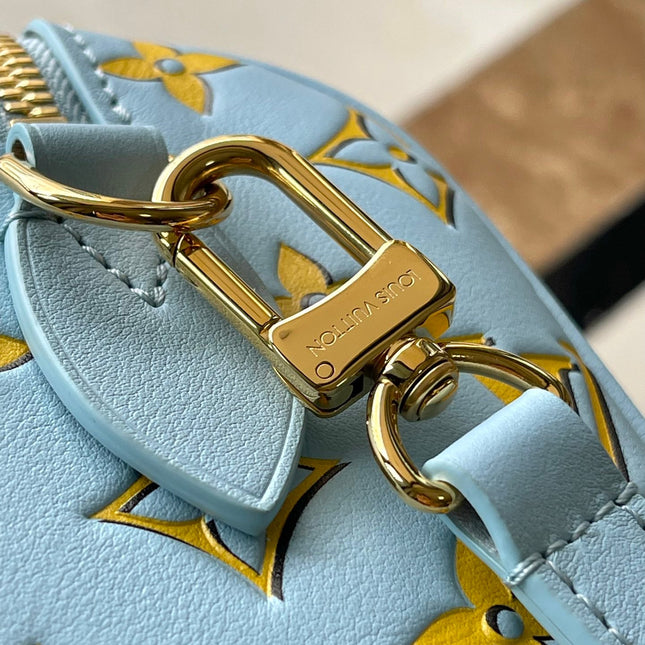 SPEEDY BANDOULIÈRE 20 IN SKY YELLOW MONOGRAM CALFSKIN GOLD BUCKLE