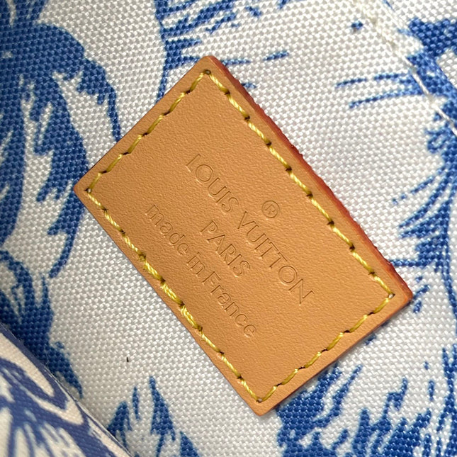 MULTI POCHETTE ACCESSOIRES 24 IN LAGOON BLUE MONOGRAM TILES CANVAS GOLD HARDWARE