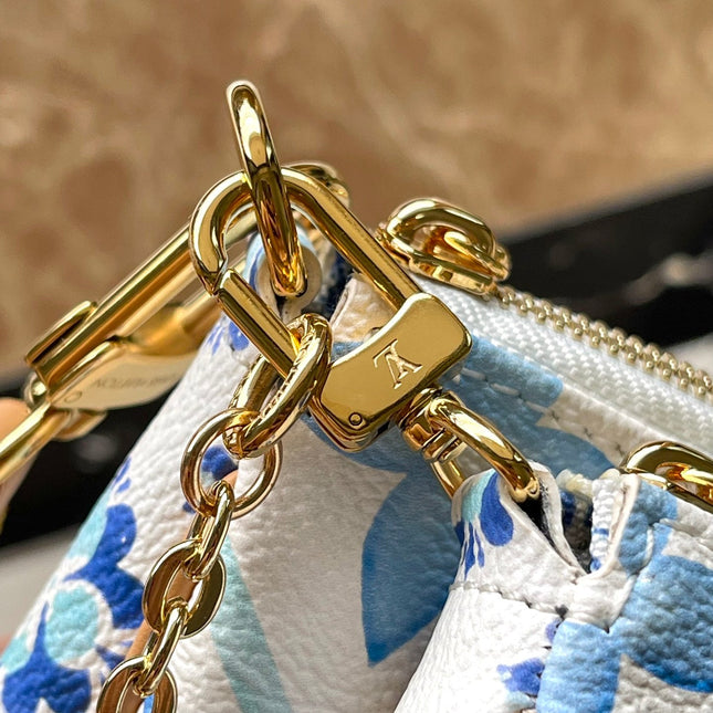 MULTI POCHETTE ACCESSOIRES 24 IN LAGOON BLUE MONOGRAM TILES CANVAS GOLD HARDWARE