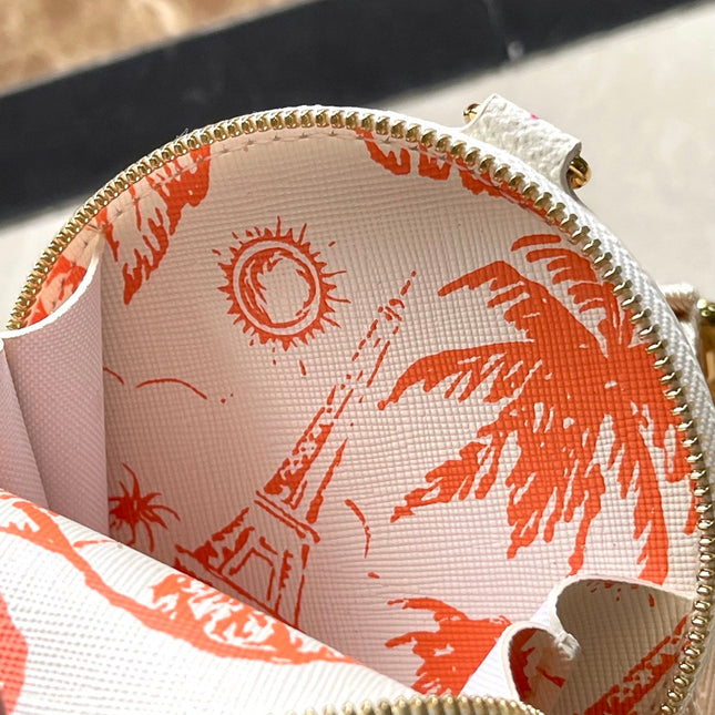 MULTI POCHETTE ACCESSOIRES 24 IN CORAL MONOGRAM TILES CANVAS GOLD HARDWARE