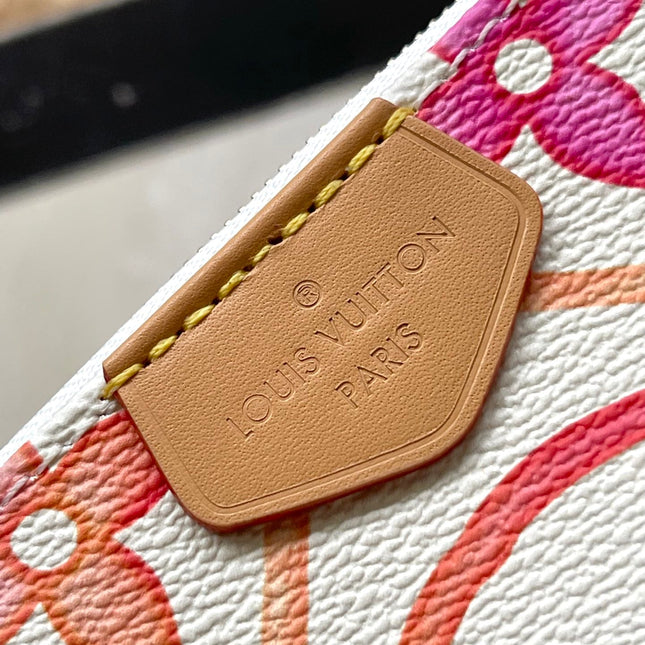 MULTI POCHETTE ACCESSOIRES 24 IN CORAL MONOGRAM TILES CANVAS GOLD HARDWARE