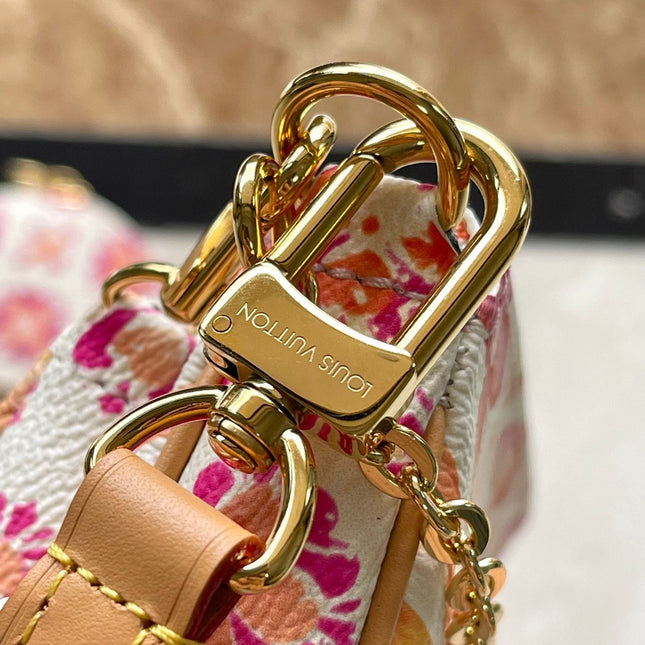 MULTI POCHETTE ACCESSOIRES 24 IN CORAL MONOGRAM TILES CANVAS GOLD HARDWARE