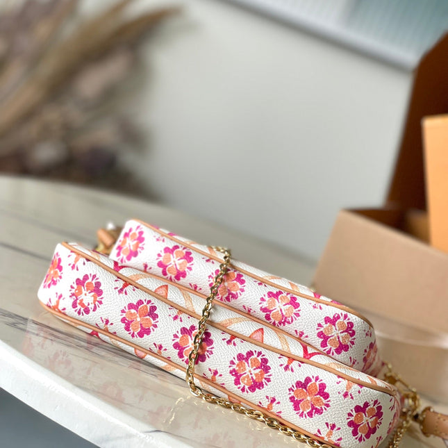 MULTI POCHETTE ACCESSOIRES 24 IN CORAL MONOGRAM TILES CANVAS GOLD HARDWARE