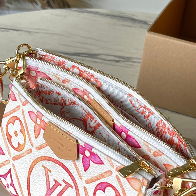 MULTI POCHETTE ACCESSOIRES 24 IN CORAL MONOGRAM TILES CANVAS GOLD HARDWARE