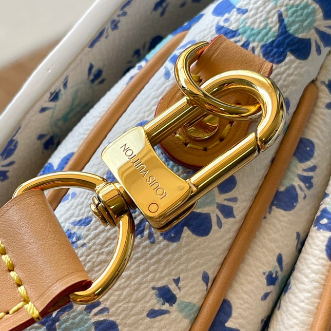 POCHETTE MÉTIS 25 IN LAGOON BLUE MONOGRAM TILES CANVAS GOLD HARDWARE