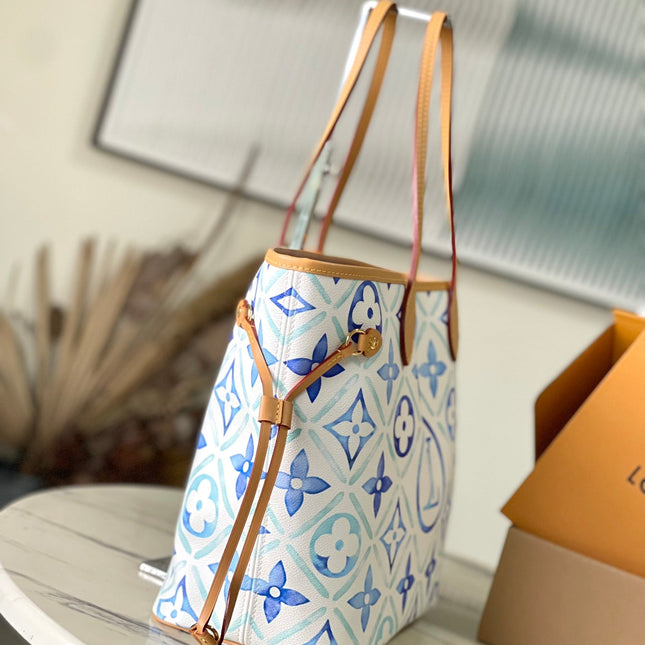 NEVERFULL MM 31 IN LAGOON BLUE MONOGRAM TILES CANVAS