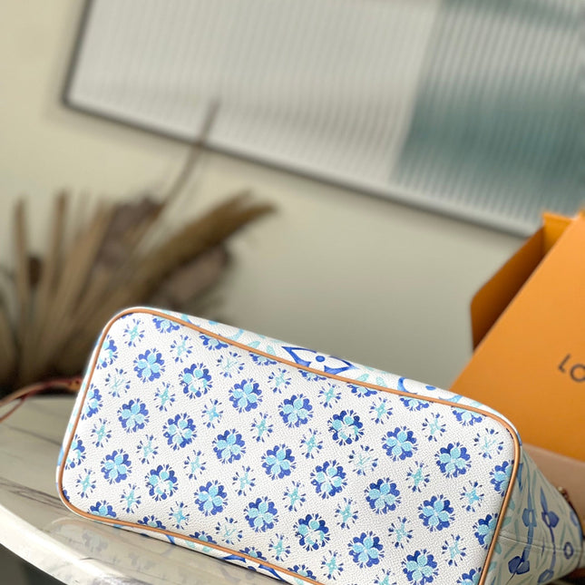 NEVERFULL MM 31 IN LAGOON BLUE MONOGRAM TILES CANVAS